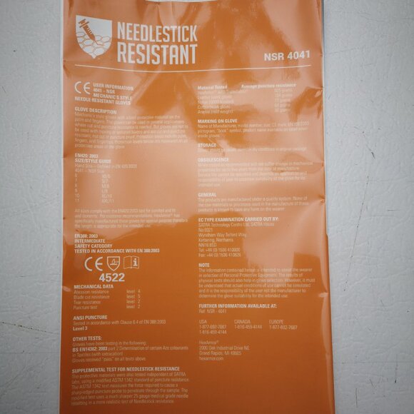 New Hex Armor Elite Needlestick Resistant Men's Size 10/XL Black Gloves #NSR4041 - Picture 3 of 10